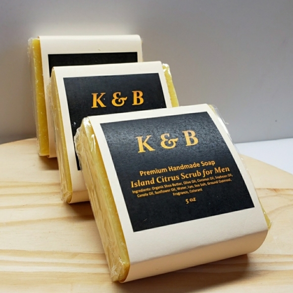 ISLAND CITRUS SCRUB (for Men) Premium Handmade Natural Bar Soap, 5 oz (3 pack) - Picture 2 of 6